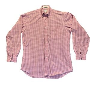 Paul Fredrick Button Down Dress Shirt‎ Size 15.5 -34 Long Sleeve Pink Blue Plaid